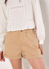 Ruched Denim Rolled Hem Shorts, Stone, large
