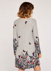 Butterfly Floral Knit Swing Mini Dress, Grey, large