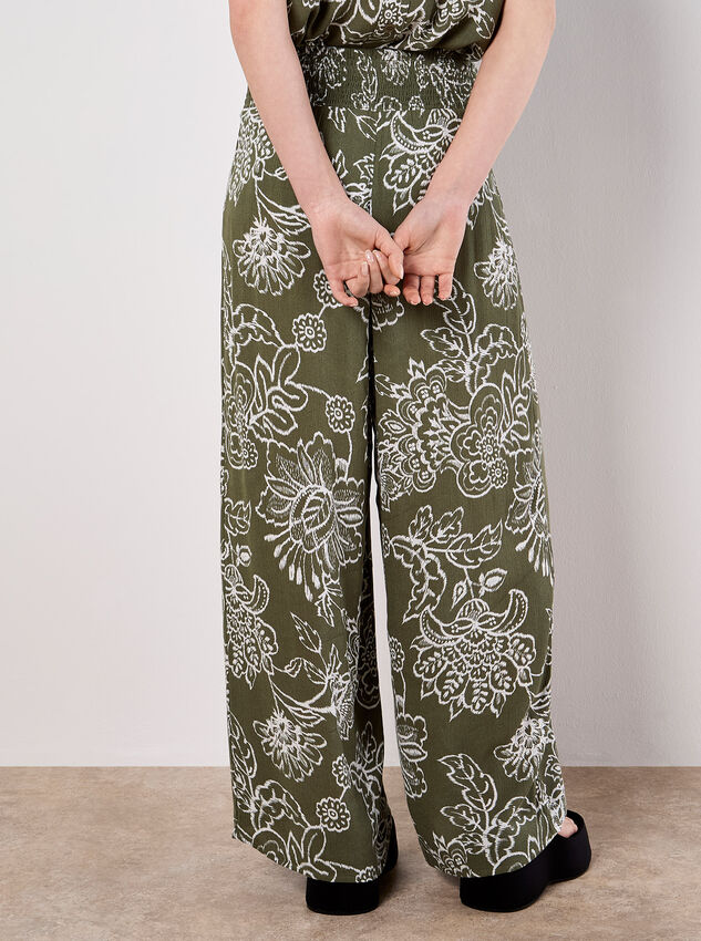 Sarasa Floral Wide Leg Trousers, Khaki, large