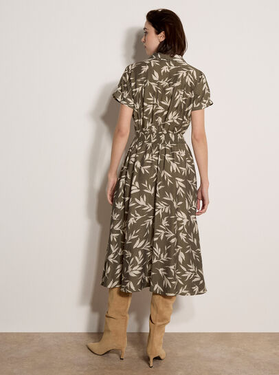 Textured Leaf Shirt Midi Dress