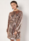 Sequin Shift Mini Dress, Brown, large