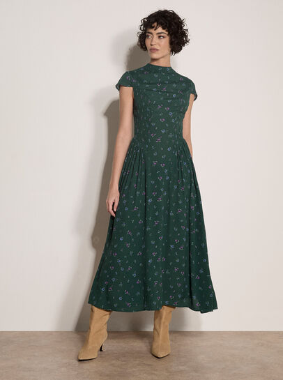 Floral Crepe Smocked Midi Dress