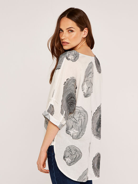 Wood Print Oversized Top, Cream, large