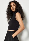 High Neck Knitted Crop Top, Black, large