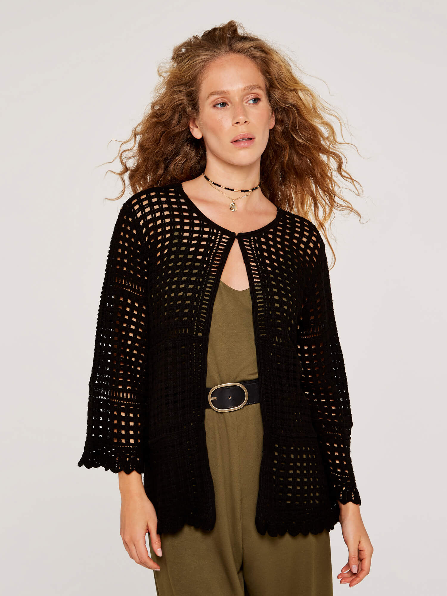 Square Crochet Cardigan Apricot Clothing