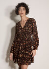 Chiffon Ruffle Paisley Mini Dress, Black, large