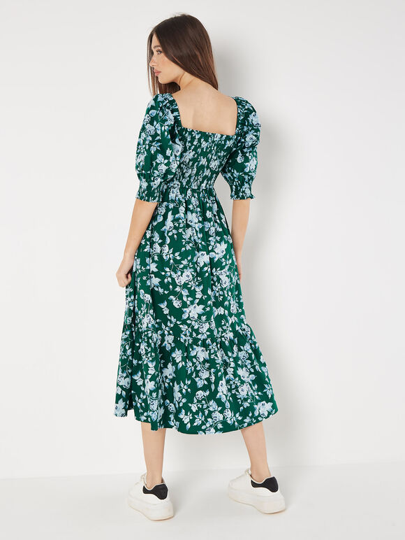 Rose Cotton Milkmaid Midaxi Dress, Green, large