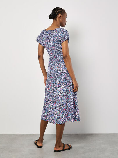 Watercolour Floral Milkmaid Midi Dress