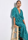 Zebra Print Kimono Midi Dress, Teal, large