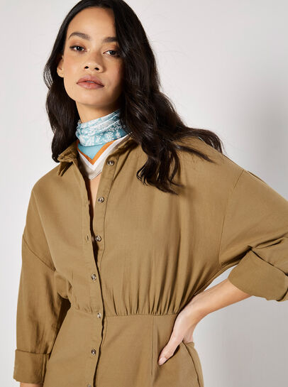Fitted Twill Shirt Mini Dress