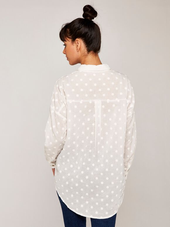 Polka Dot Oversized Shirt, Cream, large