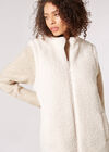 Reversible Longline Quilted Borg Gilet, Stone, large