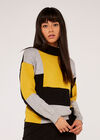 Colour Block Mock Neck Jumper, Mustard, large
