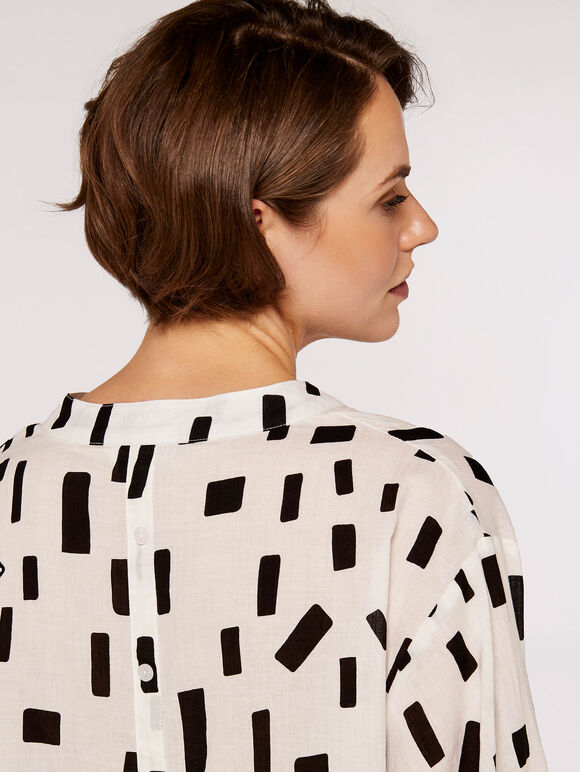 Geometric Print Oversized Blouse, White, large