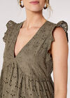 V-Neck Anglaise Mini Dress, Khaki, large