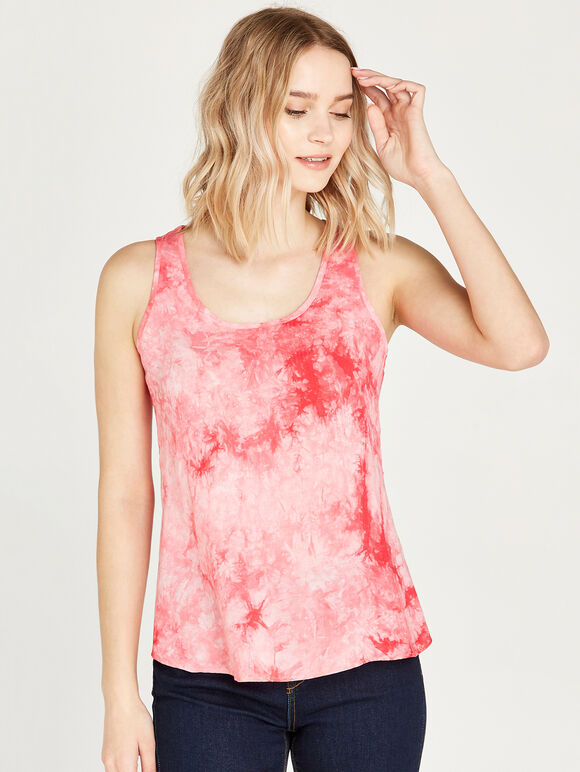 X-Back Tie Dye Vest Top, Coral, large