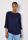 Soft Touch Drawstring Batwing Top, Navy, large