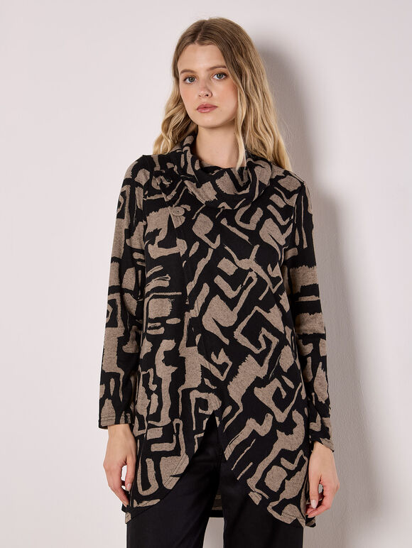 Abstract Geo Wrap Top, Black, large