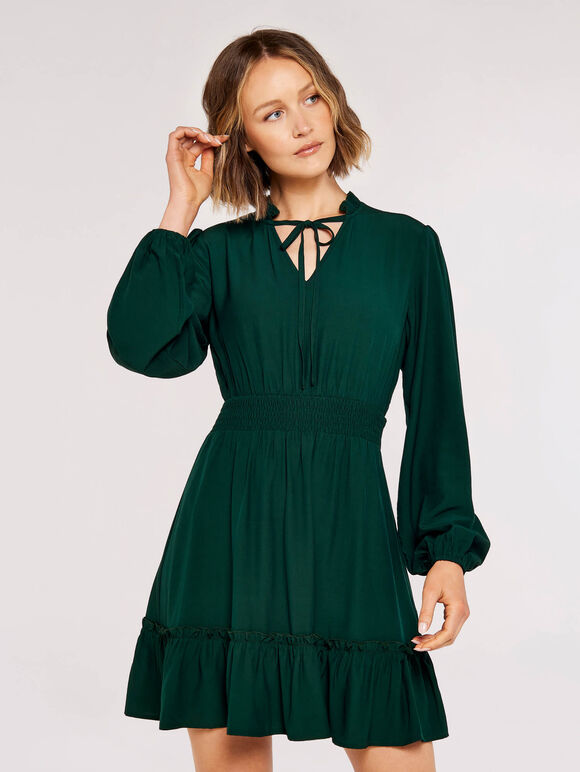 Smock Boho Dress, Green, large