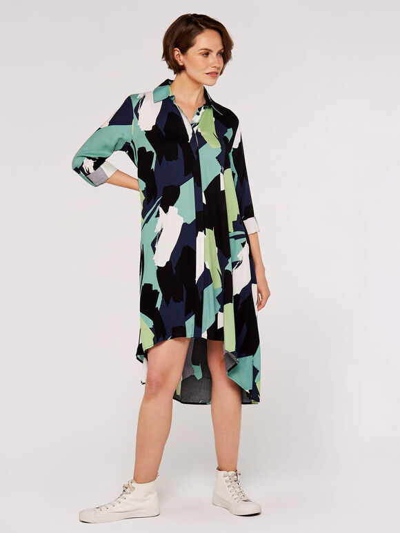 Brushstroke Print Mini Shirt Dress, Blue, large