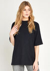 Entwined Lines Rib Mock Neck Top, Navy, large