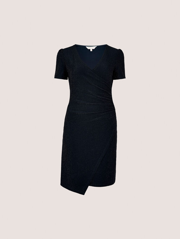 Metallic Bodycon Wrap Mini Dress, Navy, large
