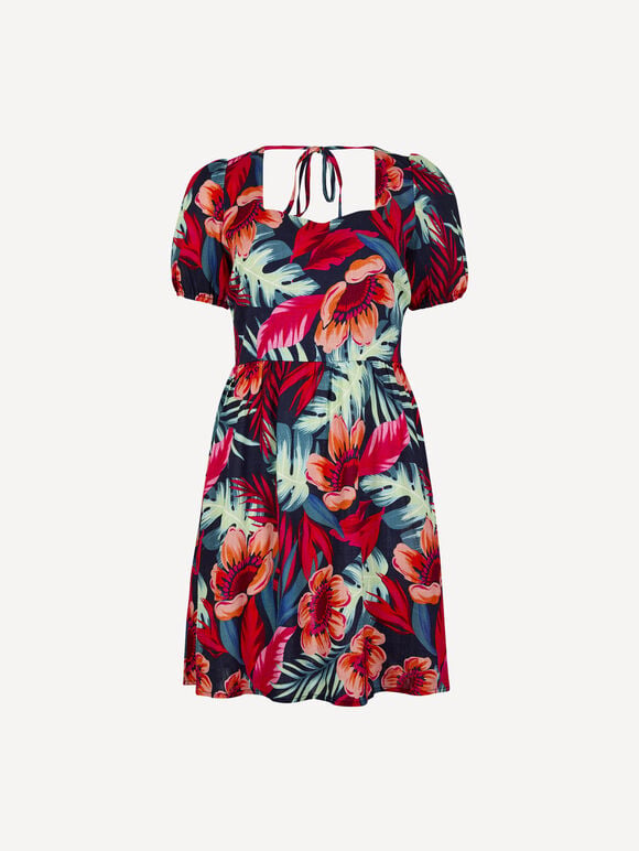 Tropical Floral Mini Dress, Fuchsia, large