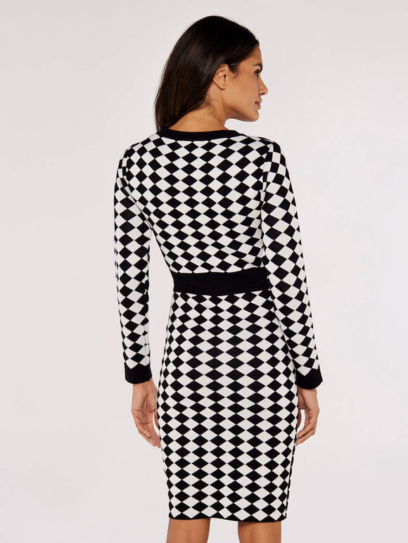 Diamond Print Mini Dress, Black, large