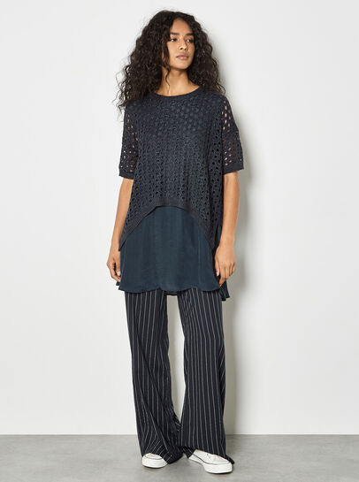 Shimmer Mesh Layered Tunic Top