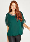 Beaded Chiffon Layer Top, Green, large