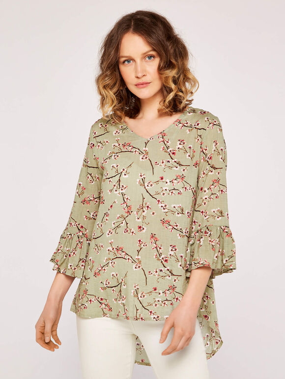 Cherry Blossom Ruffle Top, Mint, large