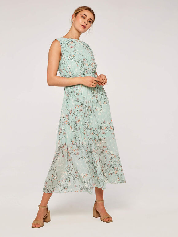 Botanical Grecian Pleat Dress, Mint, large
