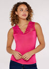 Lace Neck Cami Top, Fuchsia, large