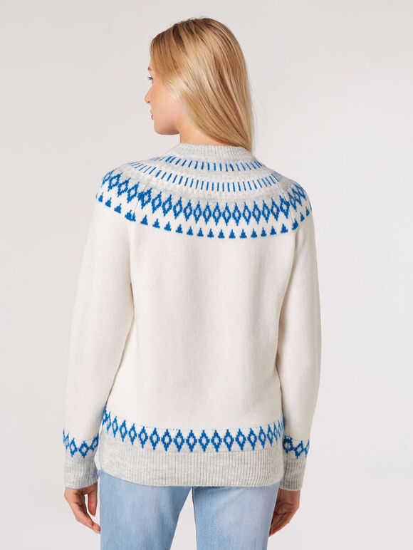 Fair Isle Gem Embellished Jumper, Cream, large