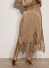 Lace Hem Satin Midi Skirt, Gold, large