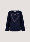 Colourful Stitched Heart Jumper, Navy, large