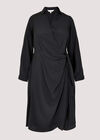 Curve Wrap Shirt Midi Dress , Black, large