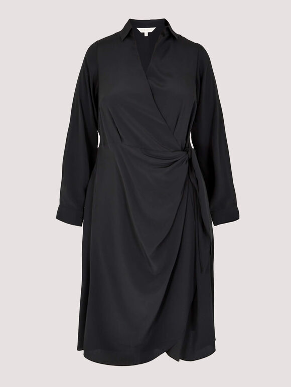 Curve Wrap Shirt Midi Dress , Black, large