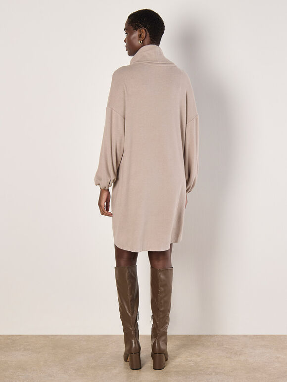 Soft Knit Mini Dress, Stone, large