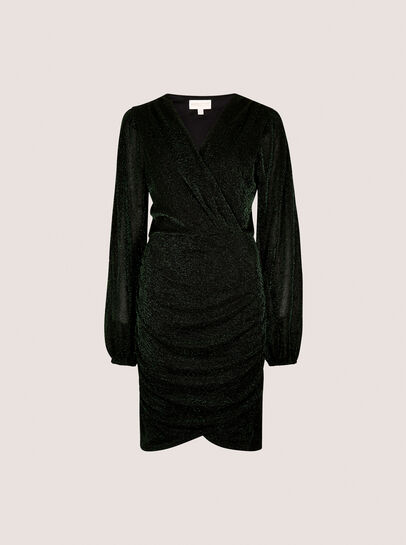 Metallic Mesh Wrap Mini Dress