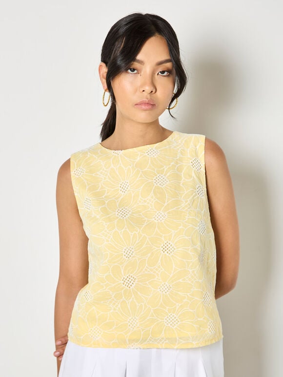 Floral Lace Embroidered Shell Top

, Yellow, large