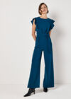 Ruffle Sleeve Jersey Jumpsuit, Teal, large