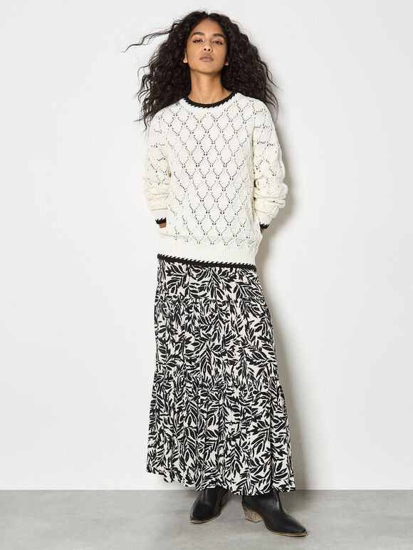 Pointelle Knit Blanket Stitch Jumper, White, large