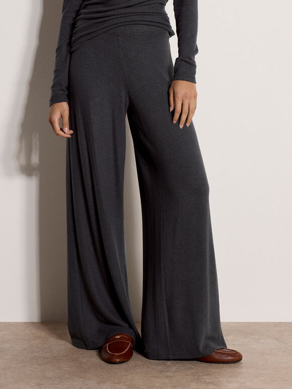 Soft-Touch Wide-Leg Trousers, Dark Grey/Charcoal, large