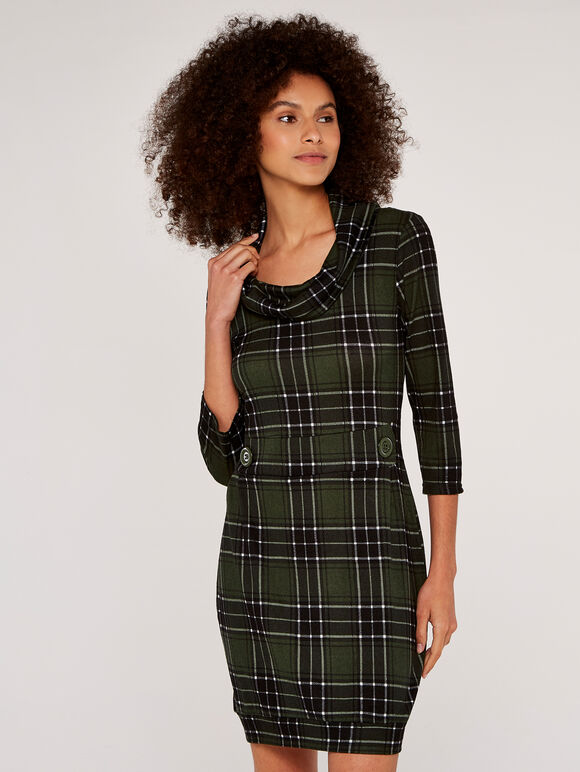 Punk Check Button Dress, Green, large