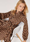 Geometric Satin Shirt Mini Dress, Rust, large