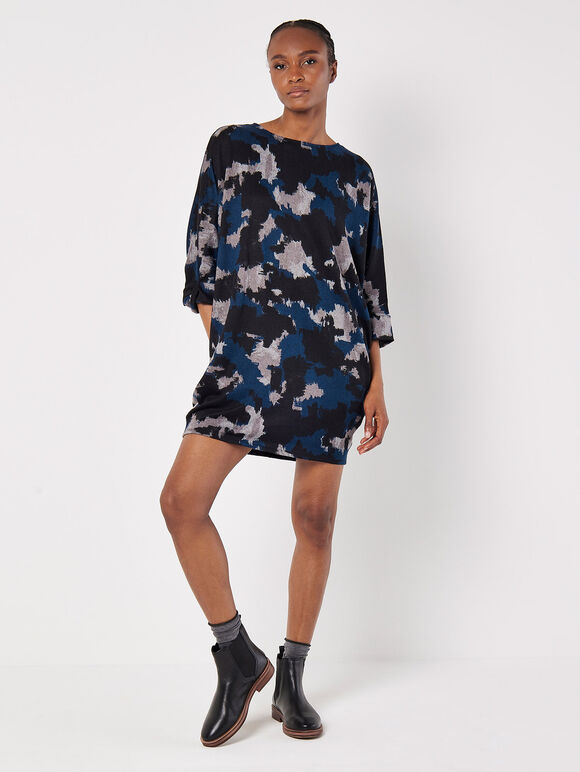 Paint Splash Jersey Knit Mini Dress, Navy, large