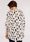 Geometric Print Oversized Blouse, White, large
