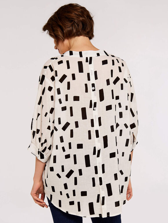 Geometric Print Oversized Blouse, White, large