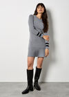 Stripe Cuff Fit And Flare Knit Mini Dress, Grey, large